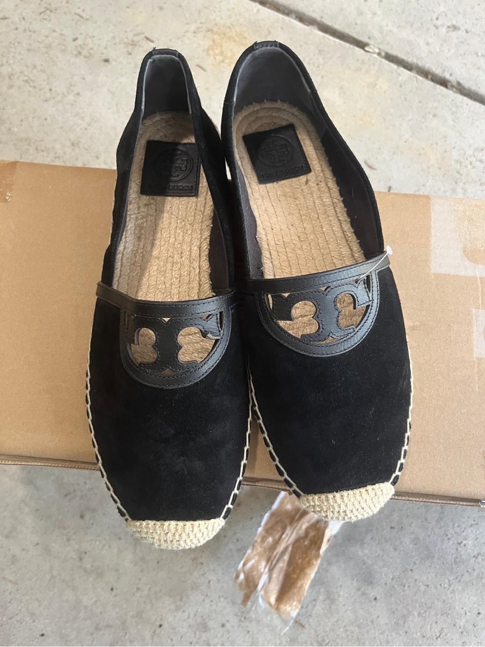 Tory Burch Suede Double T Cutout Espadrille Loafers black suede 9.5